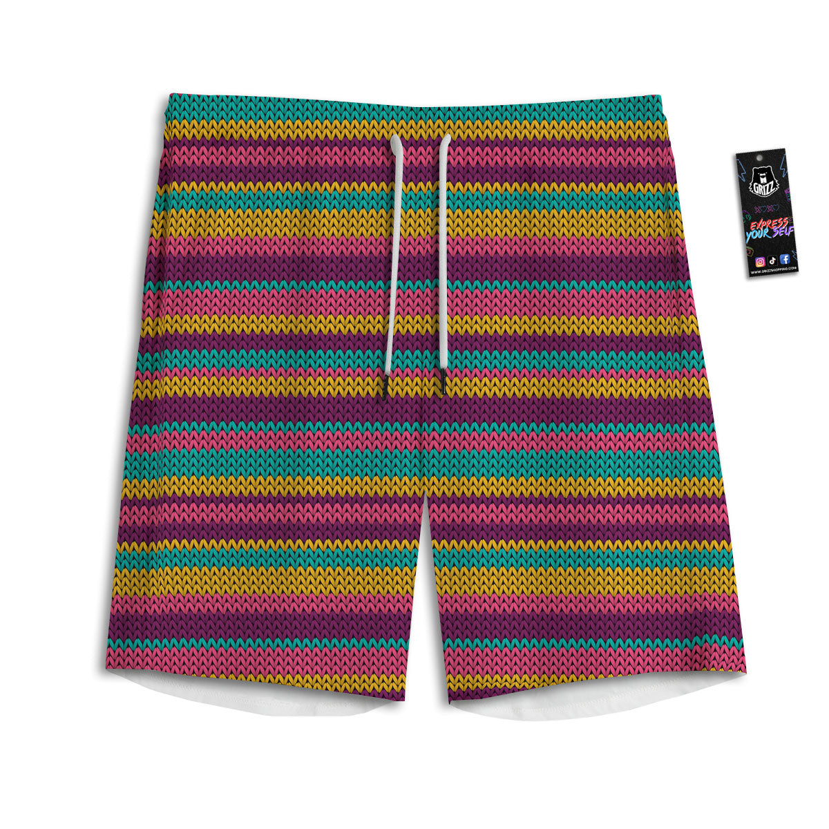 Knitted Colorful Print Pattern Men's Athletic Shorts