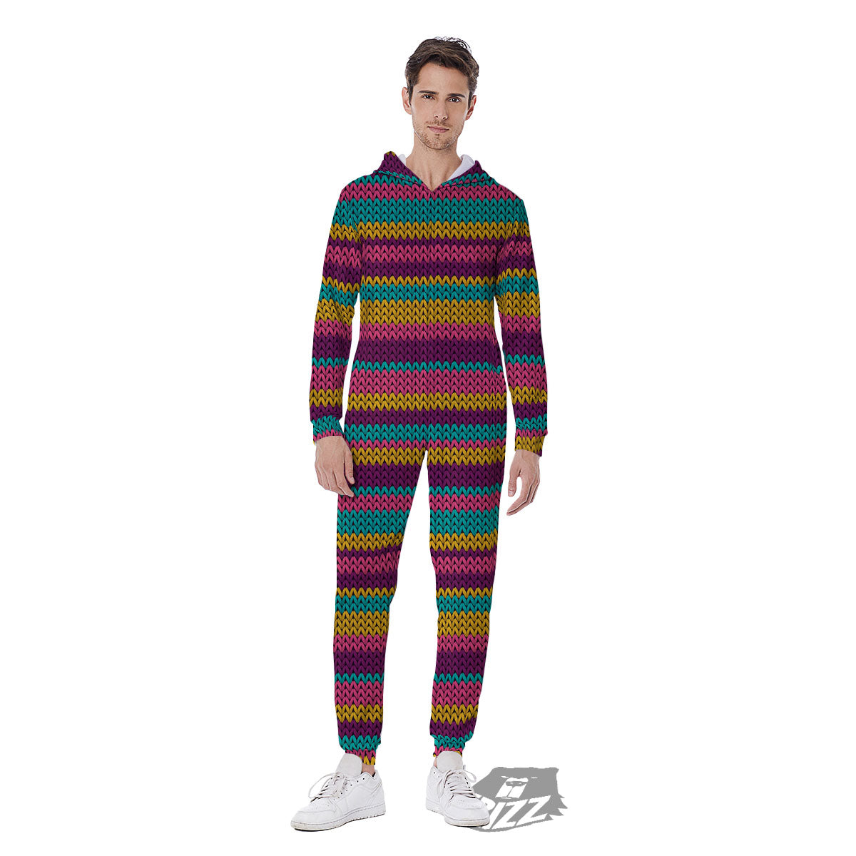 Knitted Colorful Print Pattern Men's Jumpsuit-grizzshop