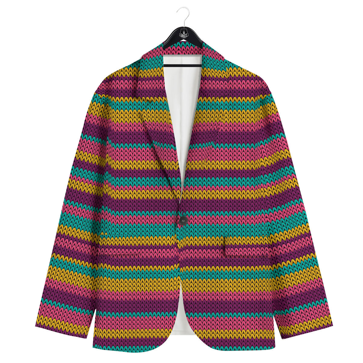 Knitted Colorful Print Pattern Men's Sport Coat-grizzshop