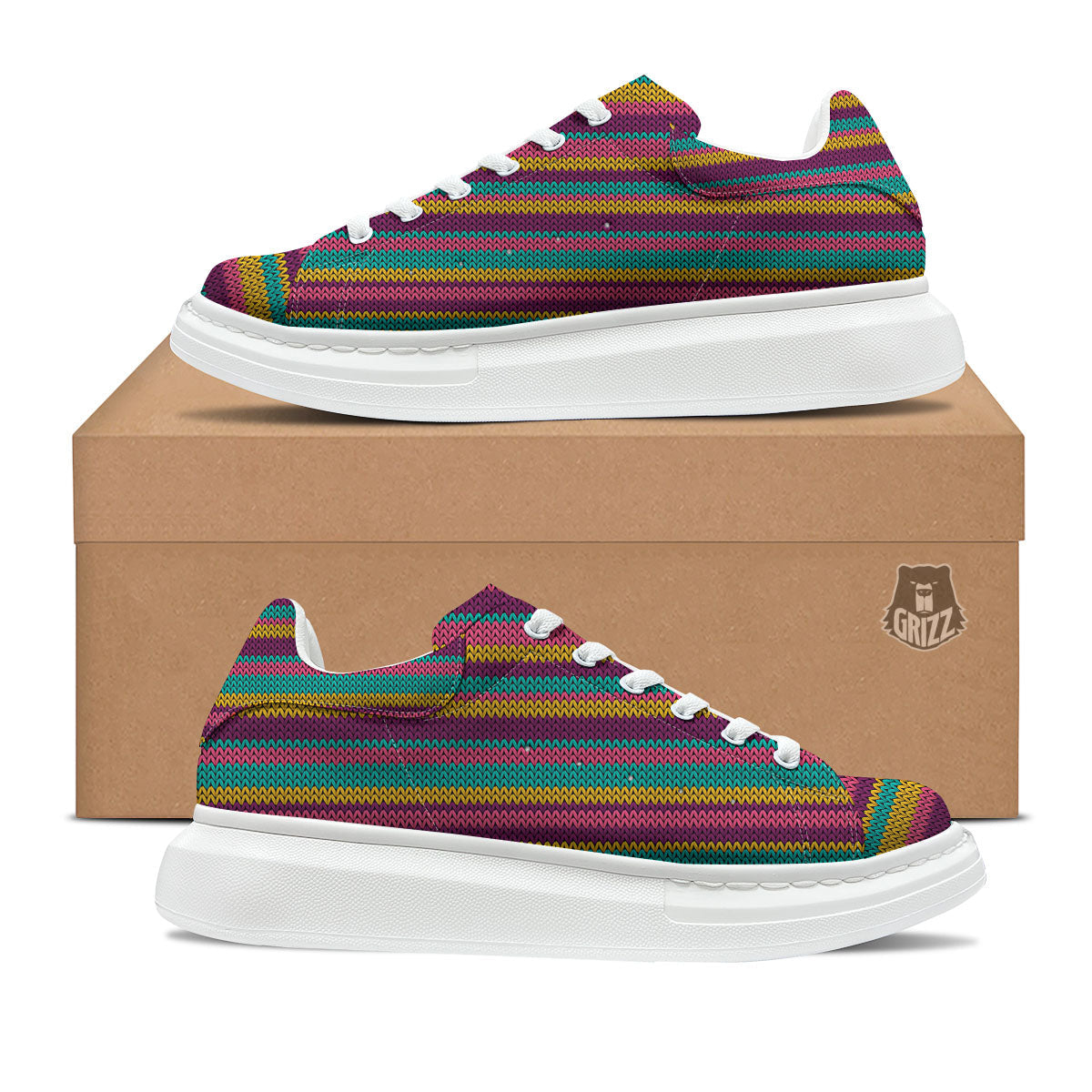 Knitted Colorful Print Pattern Platform Shoes-grizzshop