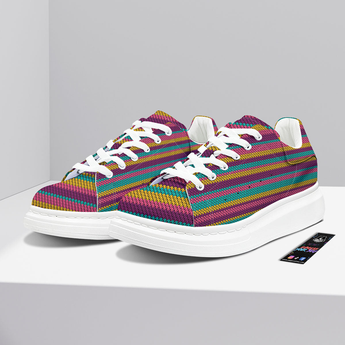 Knitted Colorful Print Pattern Platform Shoes-grizzshop