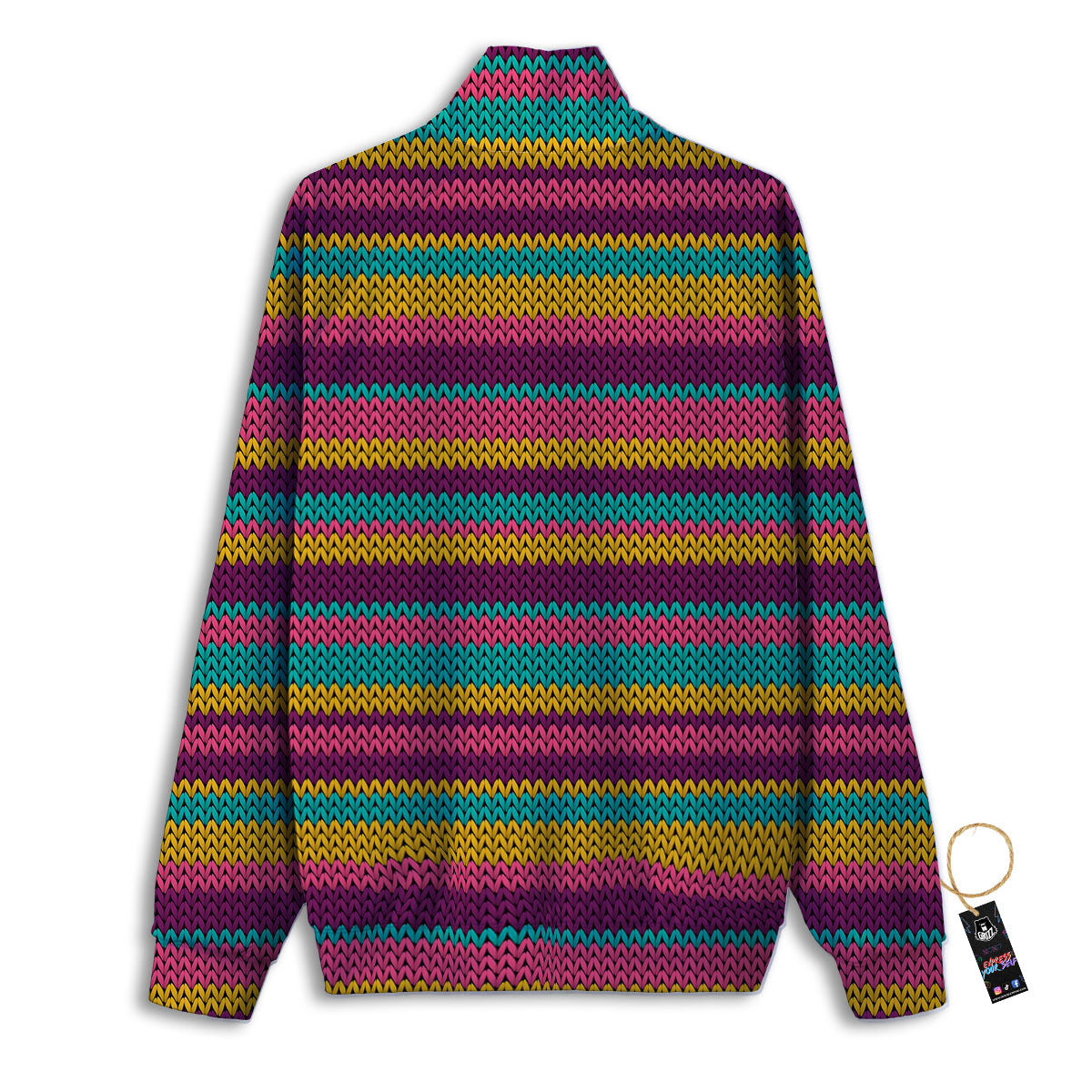 Knitted Colorful Print Pattern Track Jacket-grizzshop