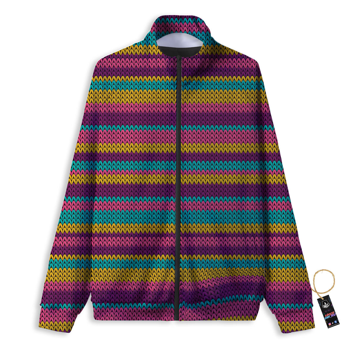 Knitted Colorful Print Pattern Track Jacket-grizzshop