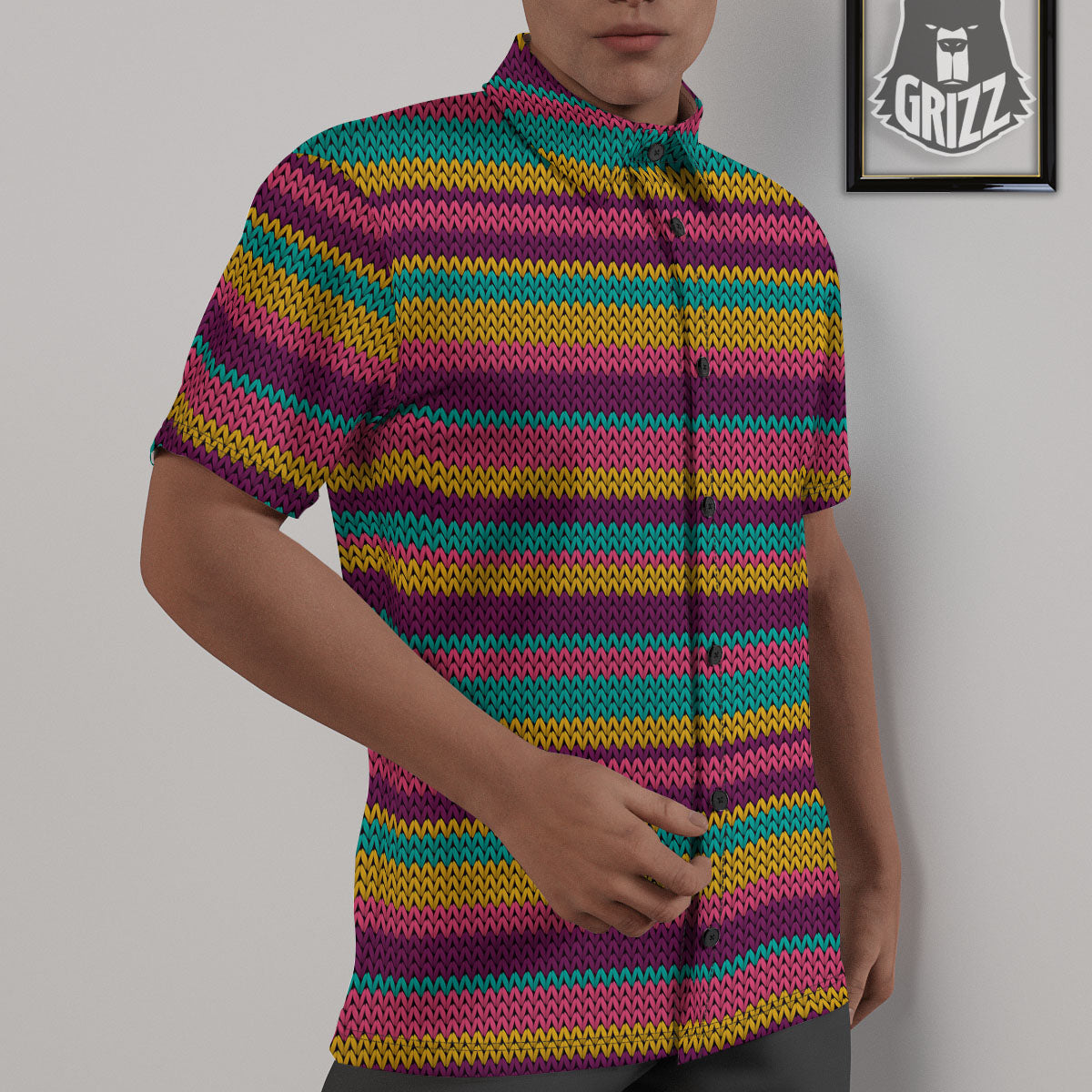 Knitted Colorful Print Pattern Untucked Shirts-grizzshop