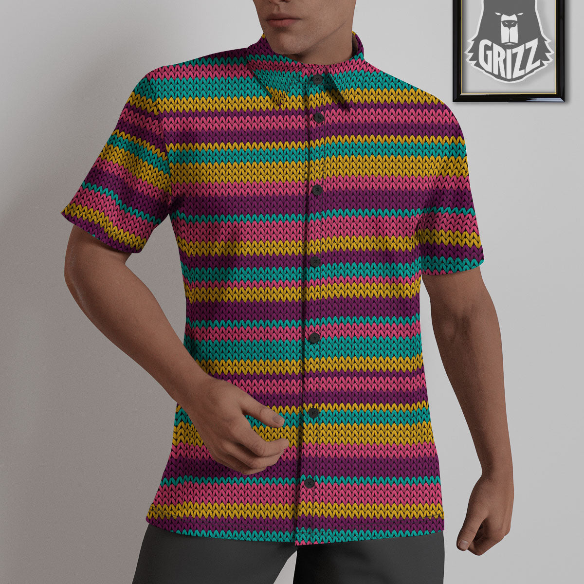 Knitted Colorful Print Pattern Untucked Shirts-grizzshop