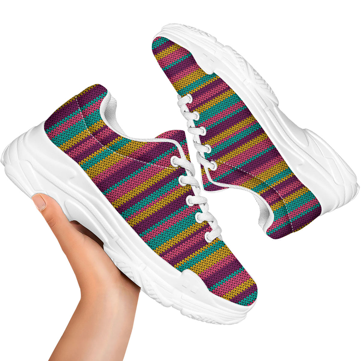 Knitted Colorful Print Pattern White Chunky Shoes-grizzshop