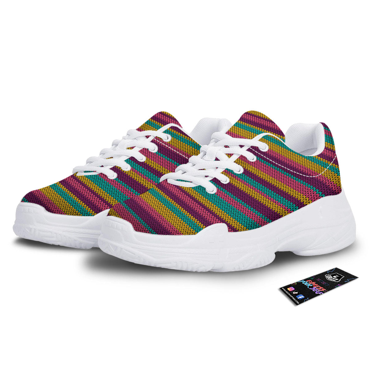 Knitted Colorful Print Pattern White Chunky Shoes-grizzshop