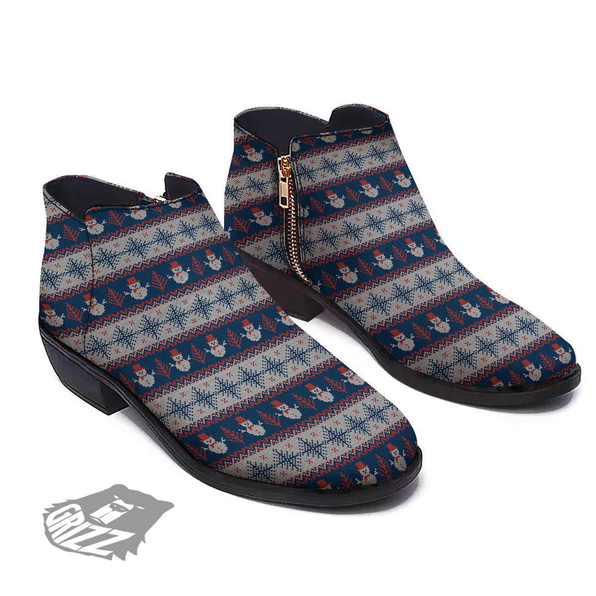 Knitted Cute Snowman Print Pattern Ankle Boots-grizzshop