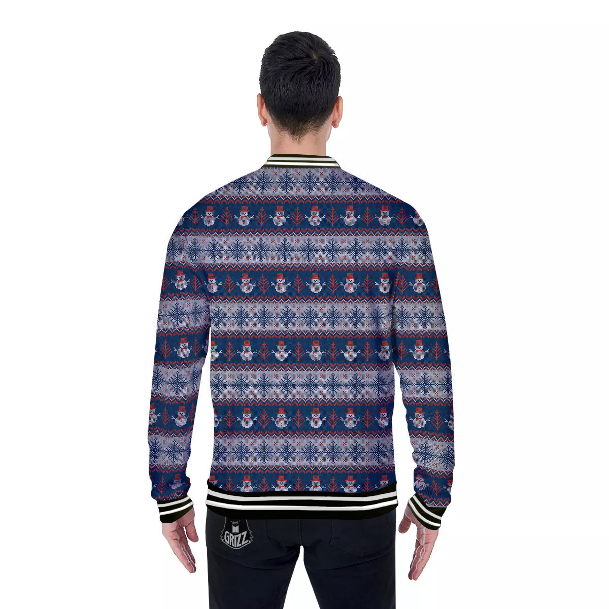 Knitted Cute Snowman Print Pattern Baseball Jacket-grizzshop