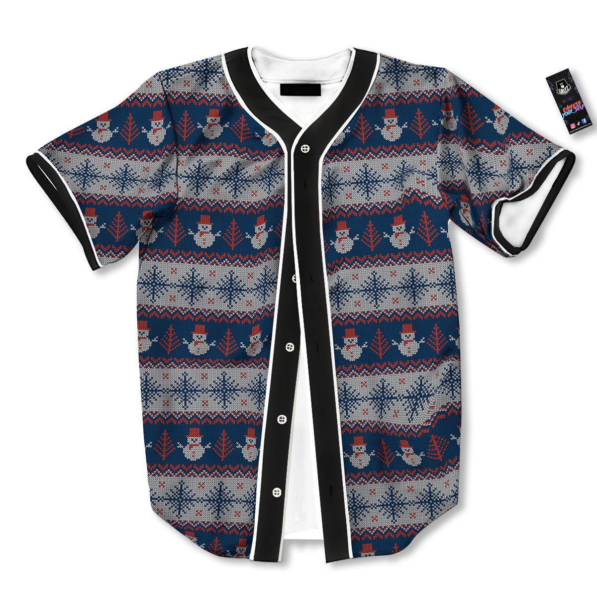 Knitted Cute Snowman Print Pattern Baseball Jersey-grizzshop