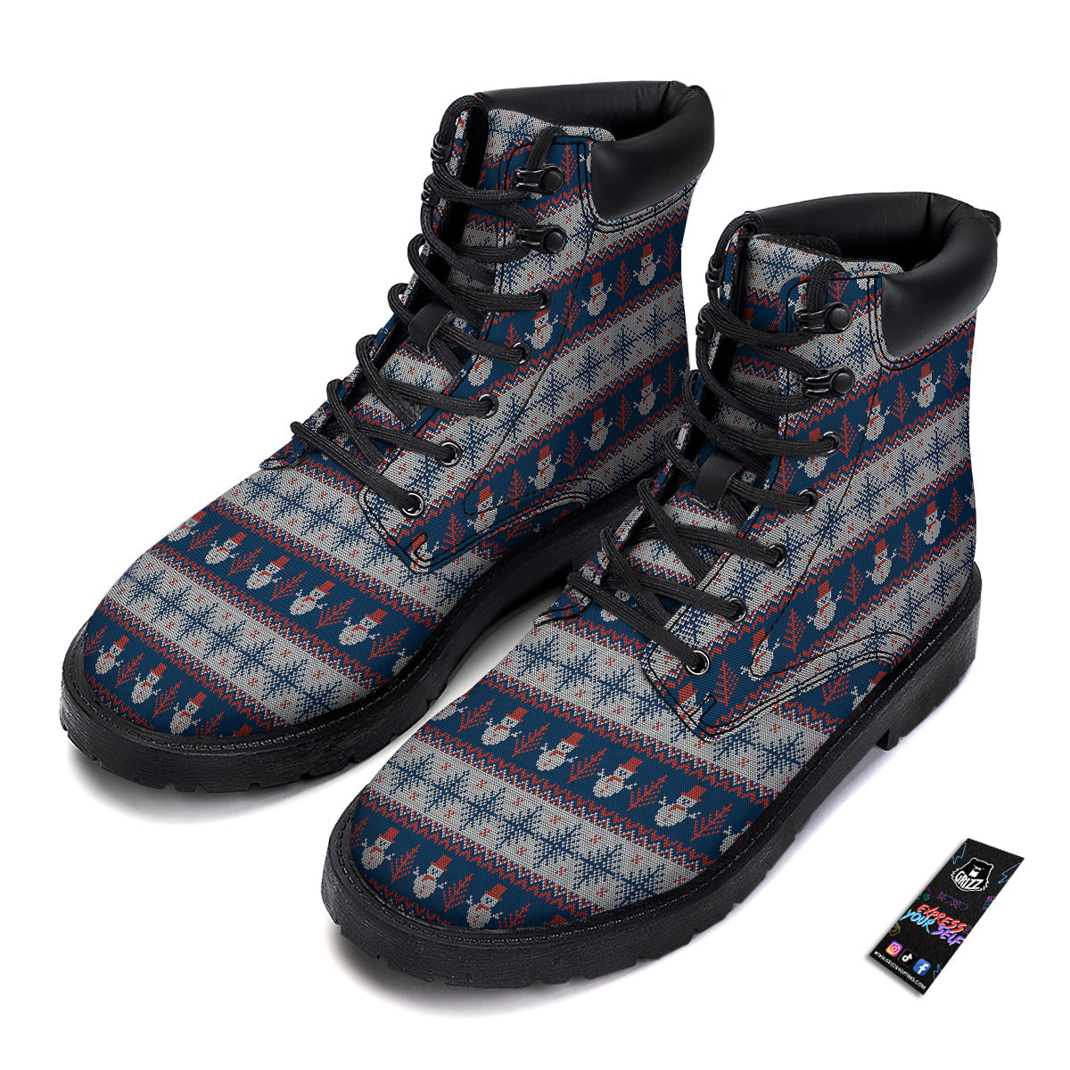 Knitted Cute Snowman Print Pattern Boots-grizzshop