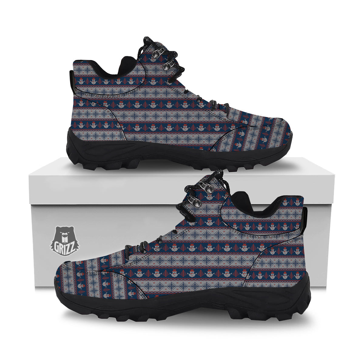 Knitted Cute Snowman Print Pattern Hiking Shoes-grizzshop