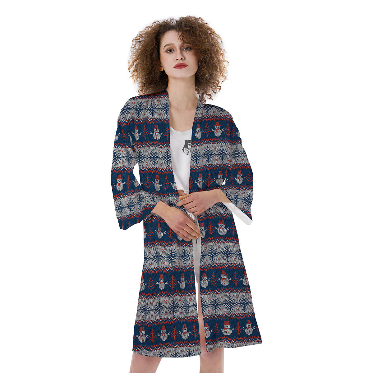 Knitted Cute Snowman Print Pattern Kimono-grizzshop