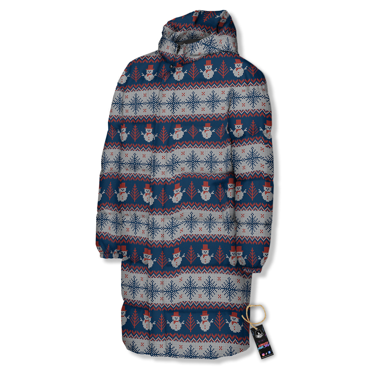 Knitted Cute Snowman Print Pattern Long Down Jacket-grizzshop