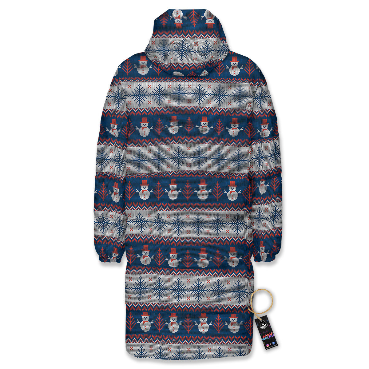 Knitted Cute Snowman Print Pattern Long Down Jacket-grizzshop
