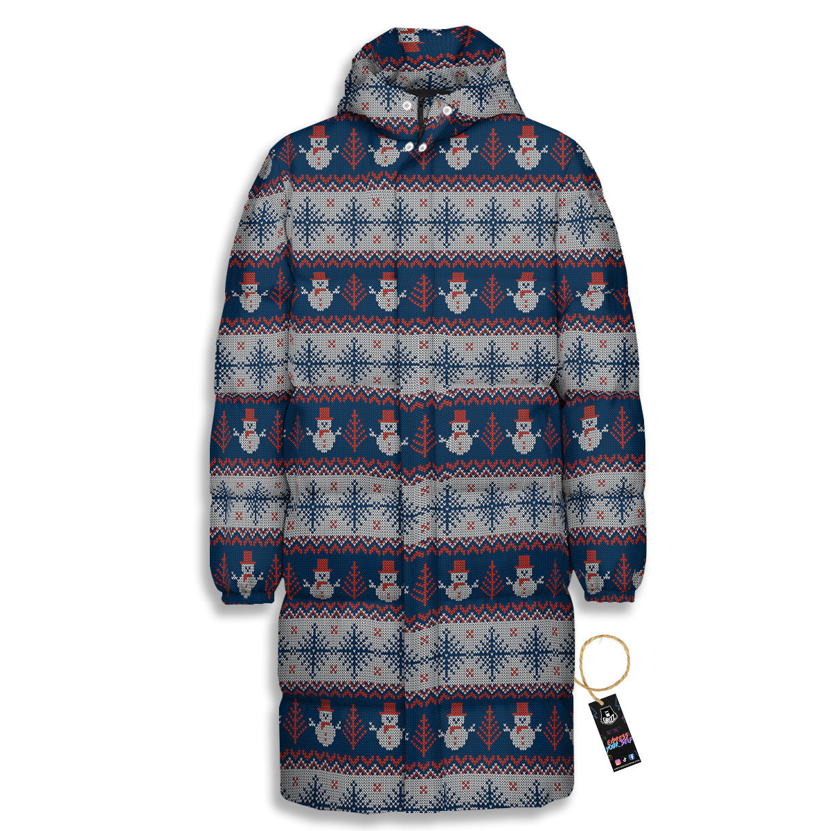 Knitted Cute Snowman Print Pattern Long Down Jacket-grizzshop