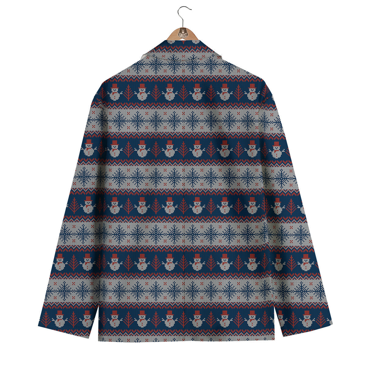Knitted Cute Snowman Print Pattern Men's Blazer-grizzshop