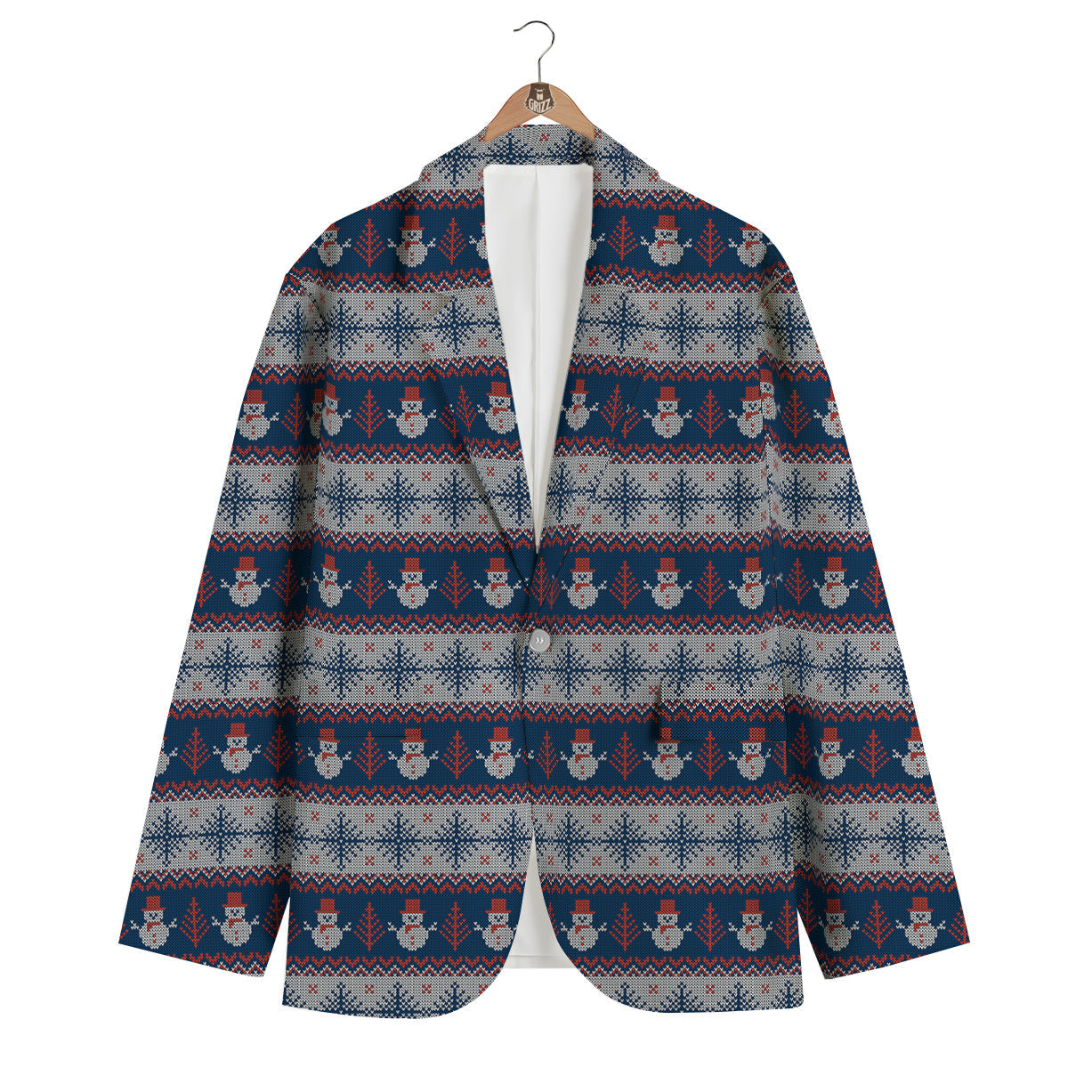 Knitted Cute Snowman Print Pattern Men's Blazer-grizzshop