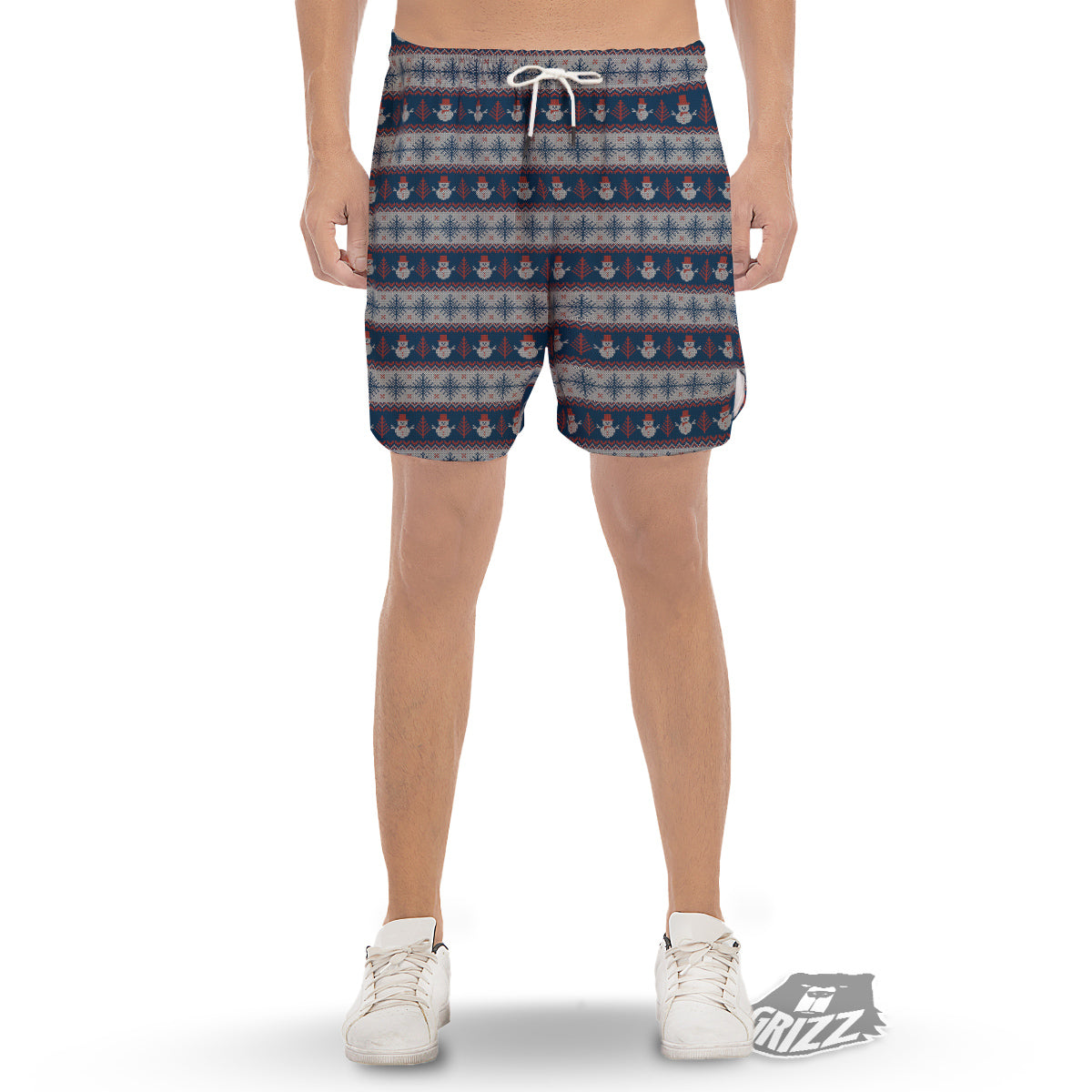Knitted Cute Snowman Print Pattern Men's Gym Shorts-grizzshop