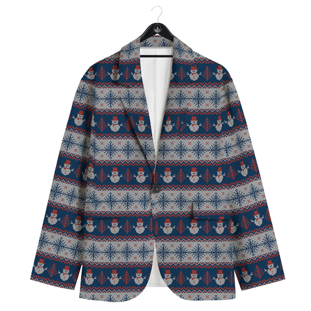 Knitted Cute Snowman Print Pattern Men's Sport Coat-grizzshop