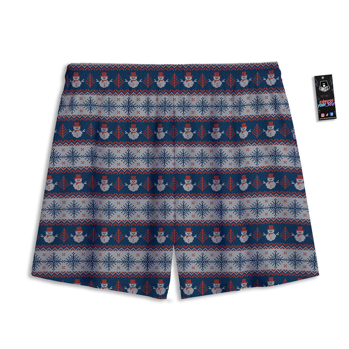 Knitted Cute Snowman Print Pattern Mesh Shorts