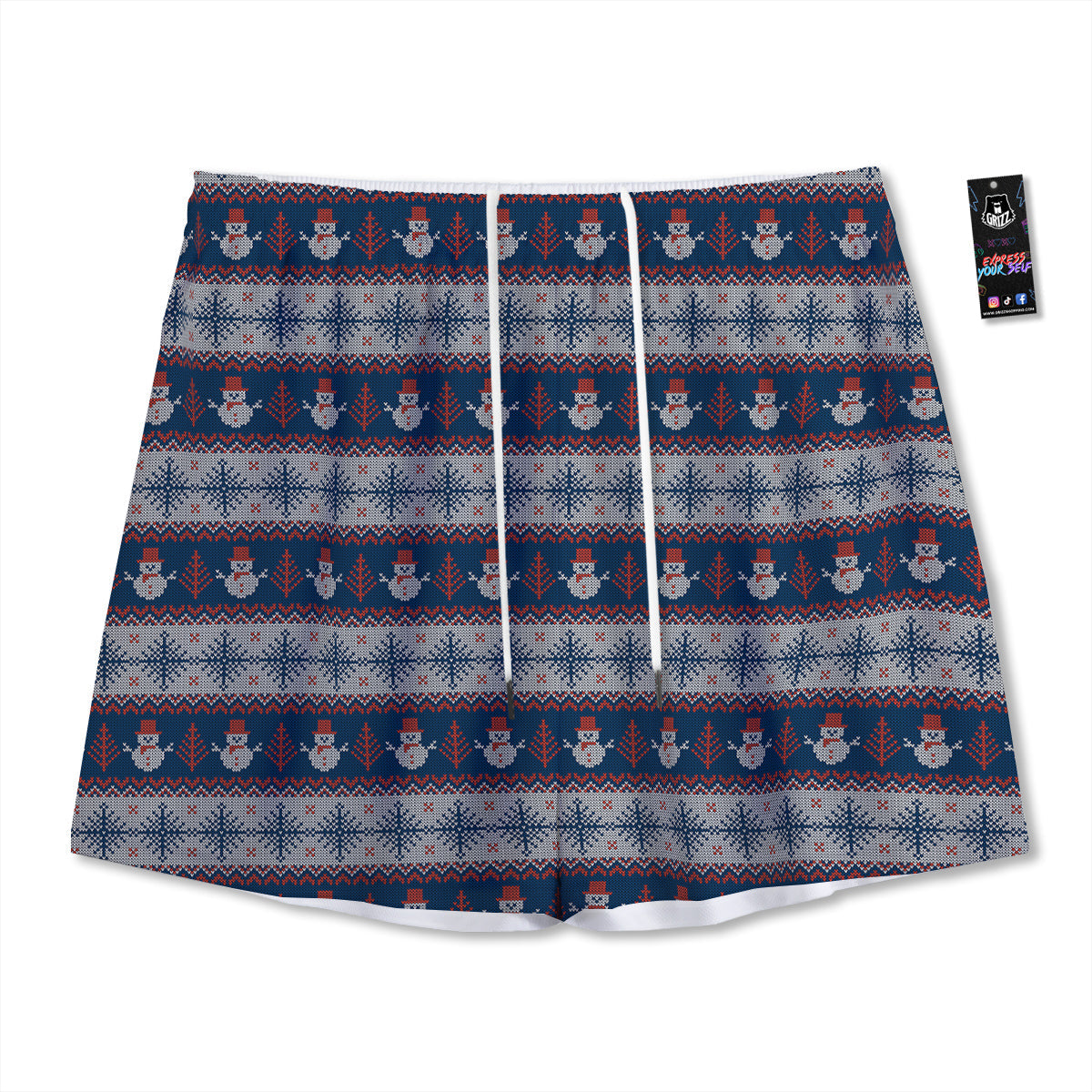 Knitted Cute Snowman Print Pattern Mesh Shorts