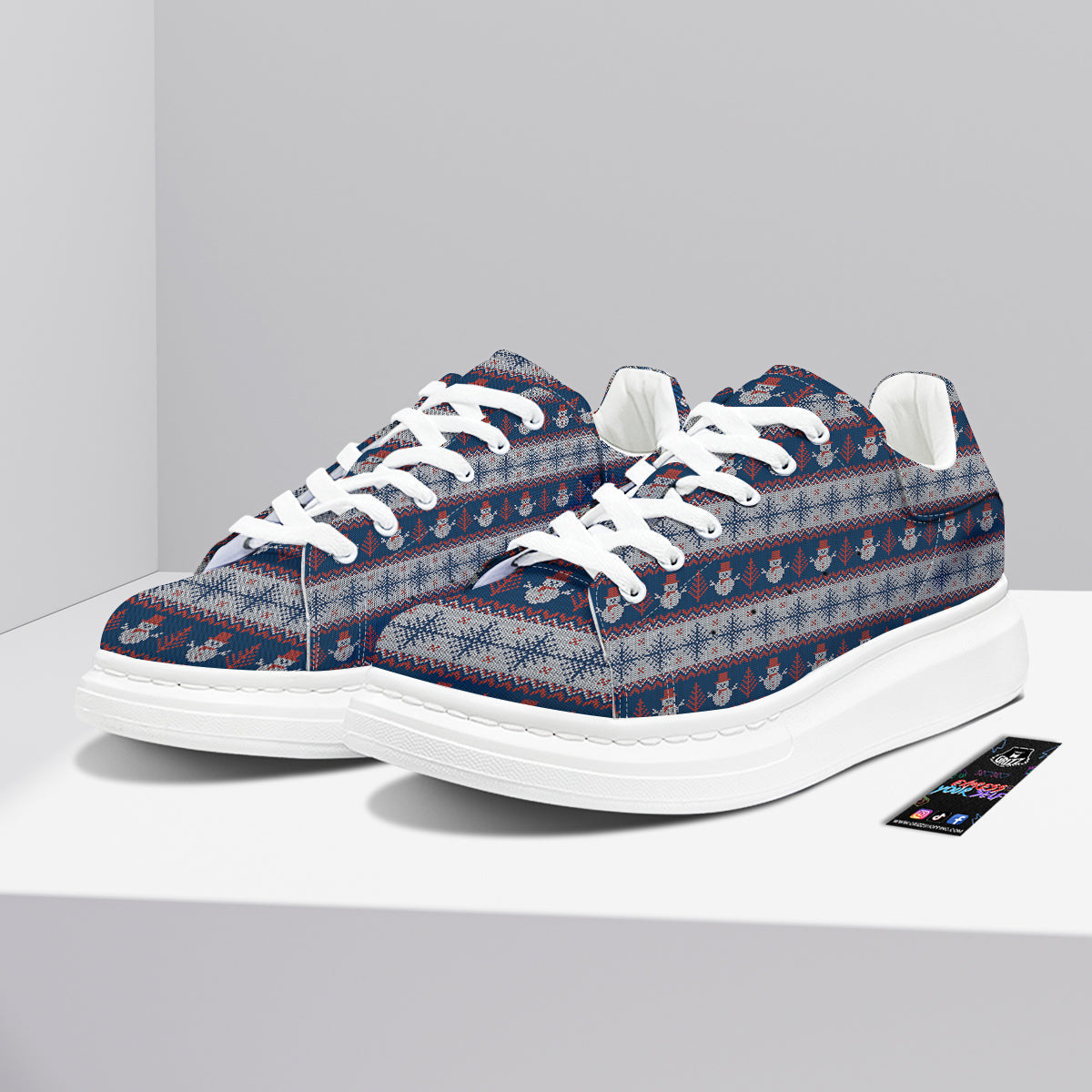 Knitted Cute Snowman Print Pattern Platform Shoes-grizzshop