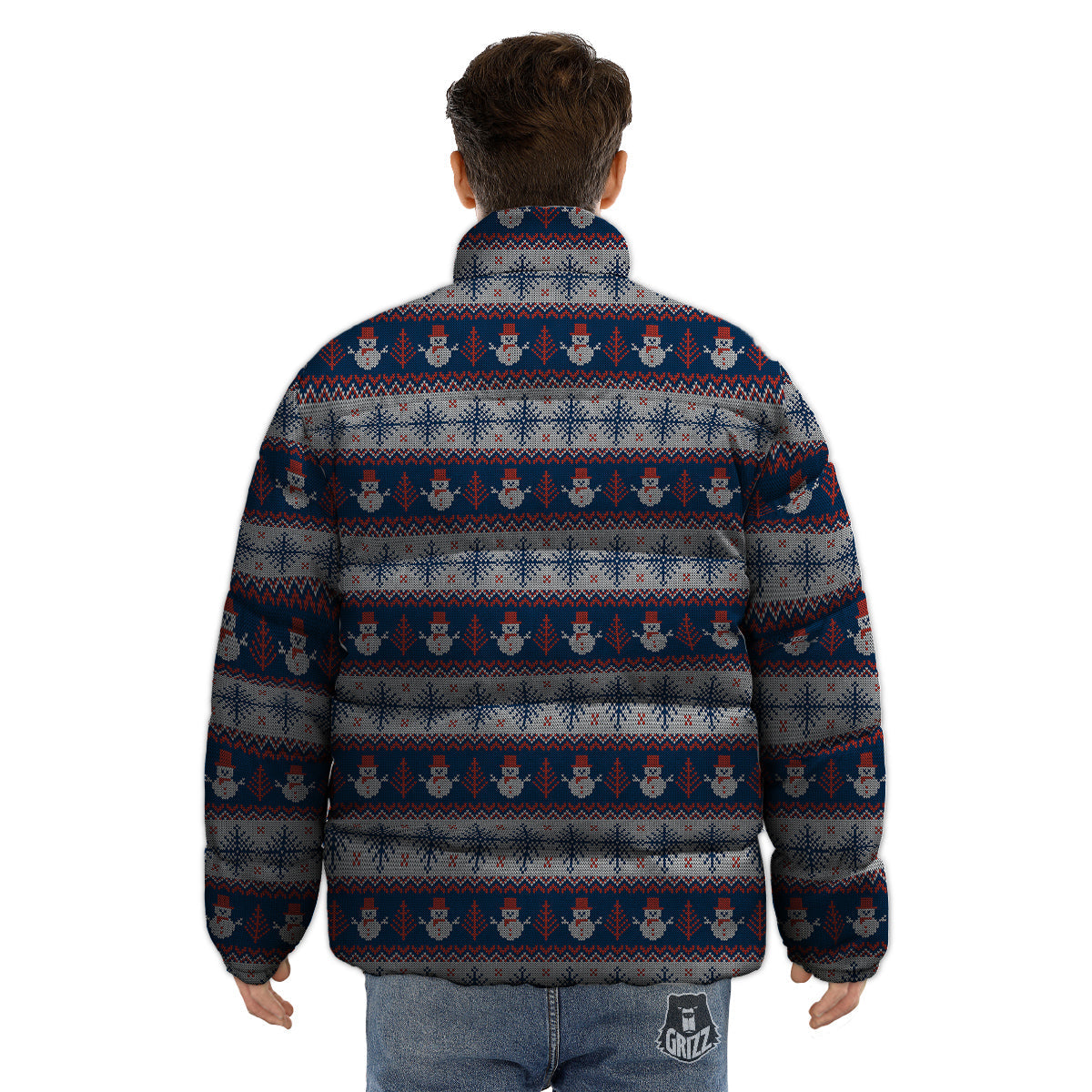 Knitted Cute Snowman Print Pattern Puffer Jacket-grizzshop