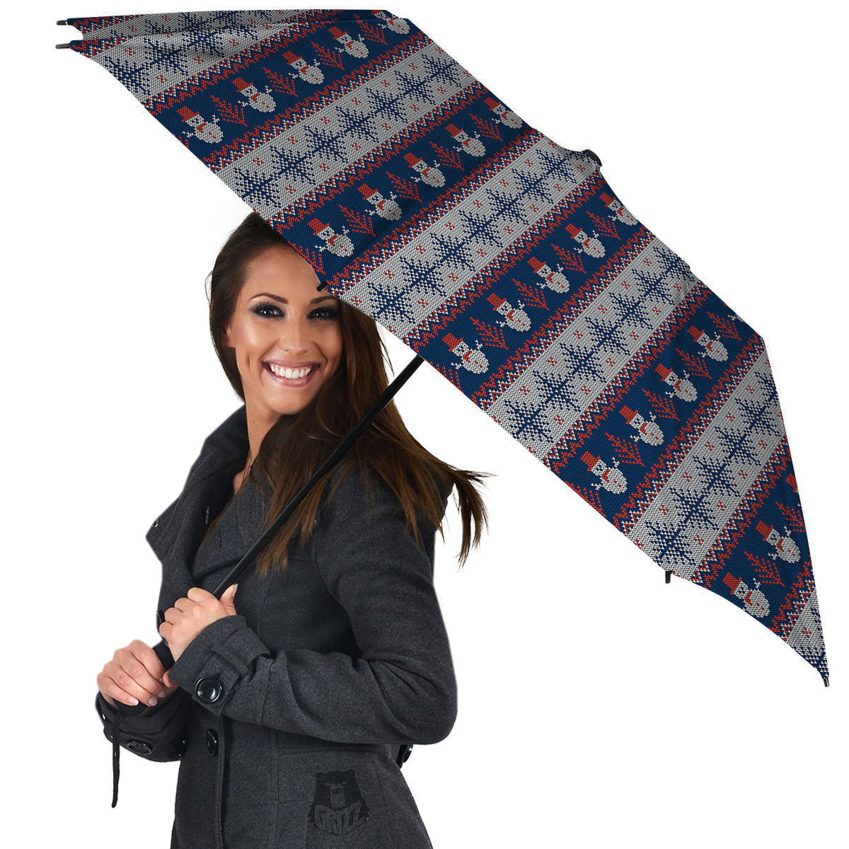 Knitted Cute Snowman Print Pattern Umbrella-grizzshop