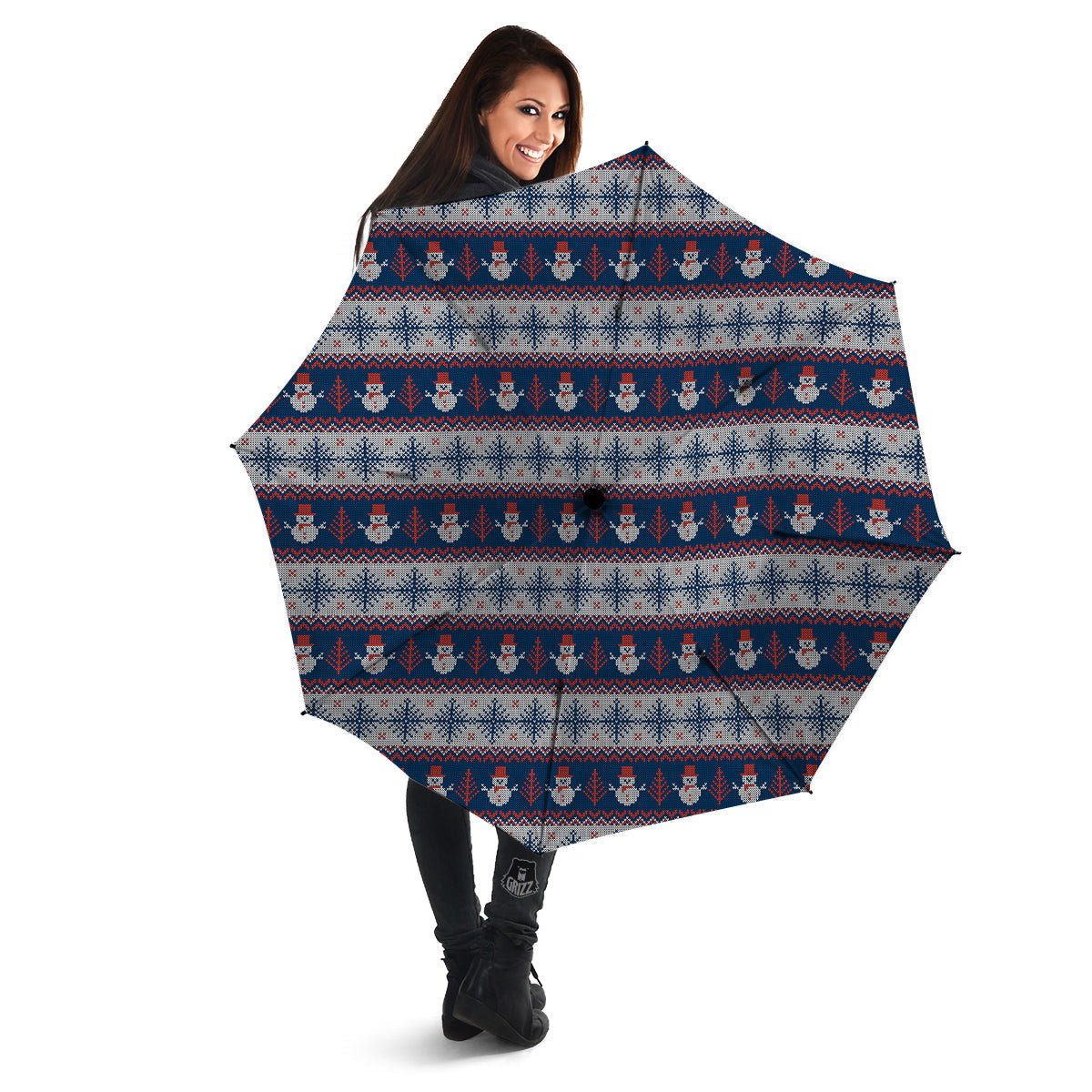 Knitted Cute Snowman Print Pattern Umbrella-grizzshop