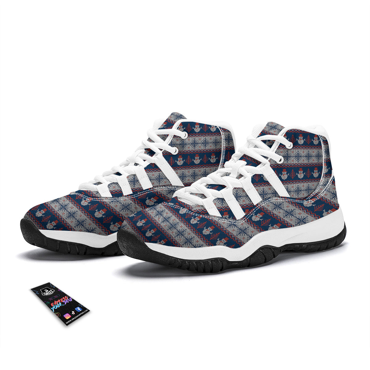Knitted Cute Snowman Print Pattern White Bball Shoes-grizzshop