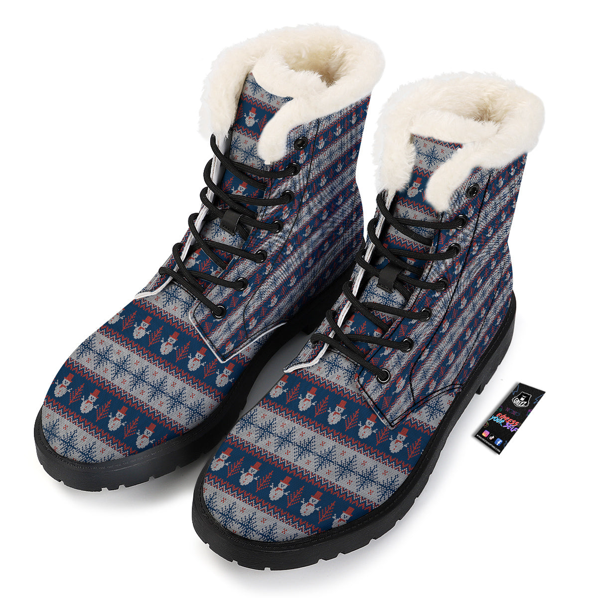 Knitted Cute Snowman Print Pattern Winter Boots-grizzshop