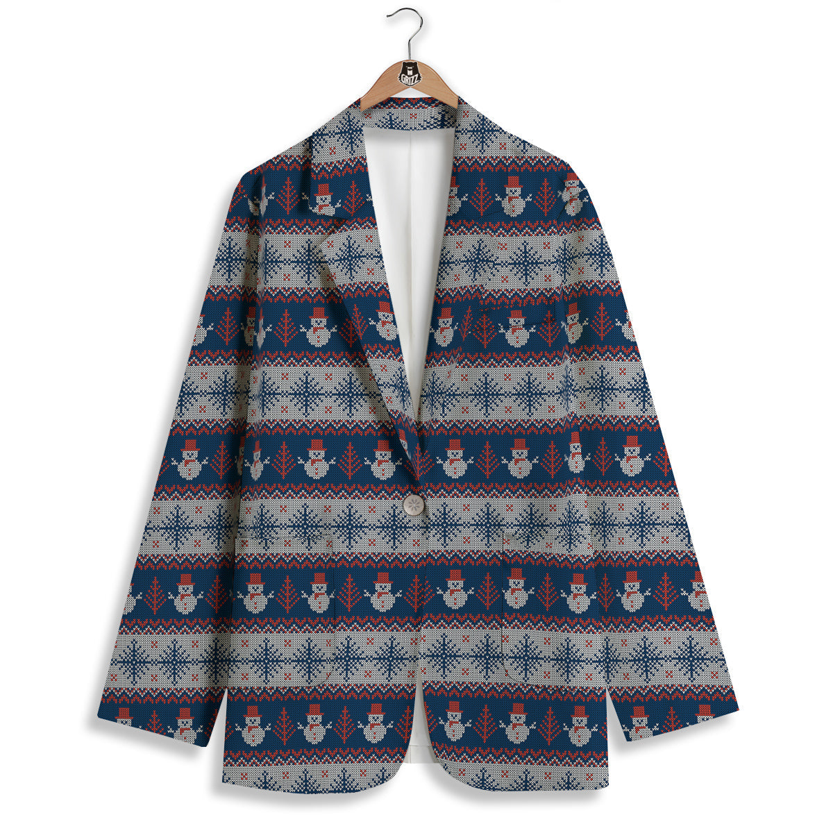 Knitted Cute Snowman Print Pattern Women's Blazer-grizzshop