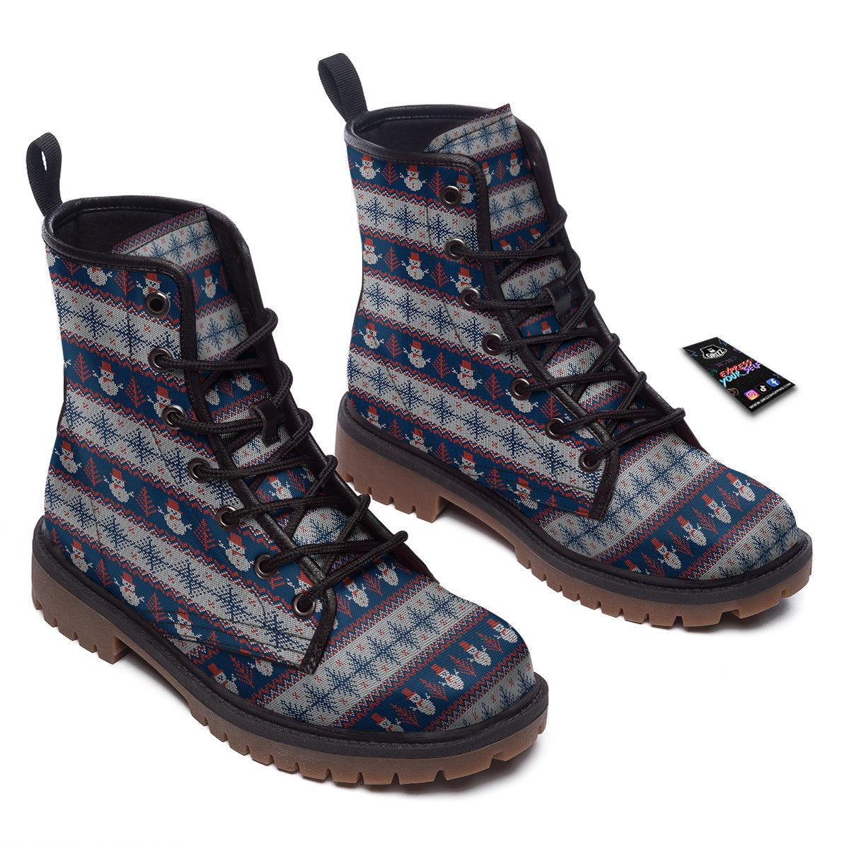 Knitted Cute Snowman Print Pattern Work Boots-grizzshop