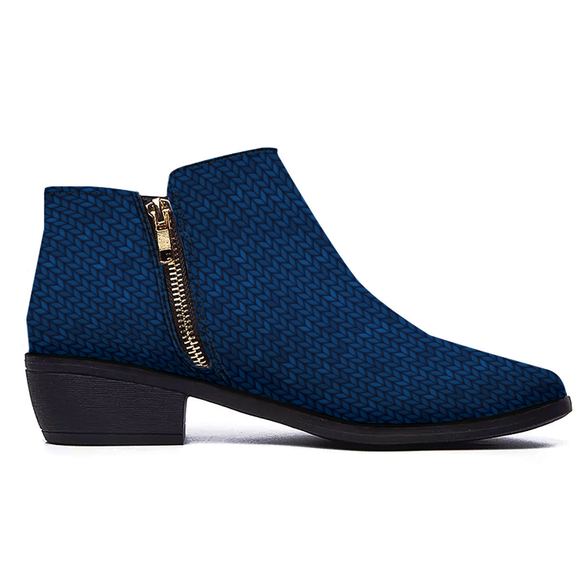 Knitted Deep Blue Print Pattern Ankle Boots-grizzshop