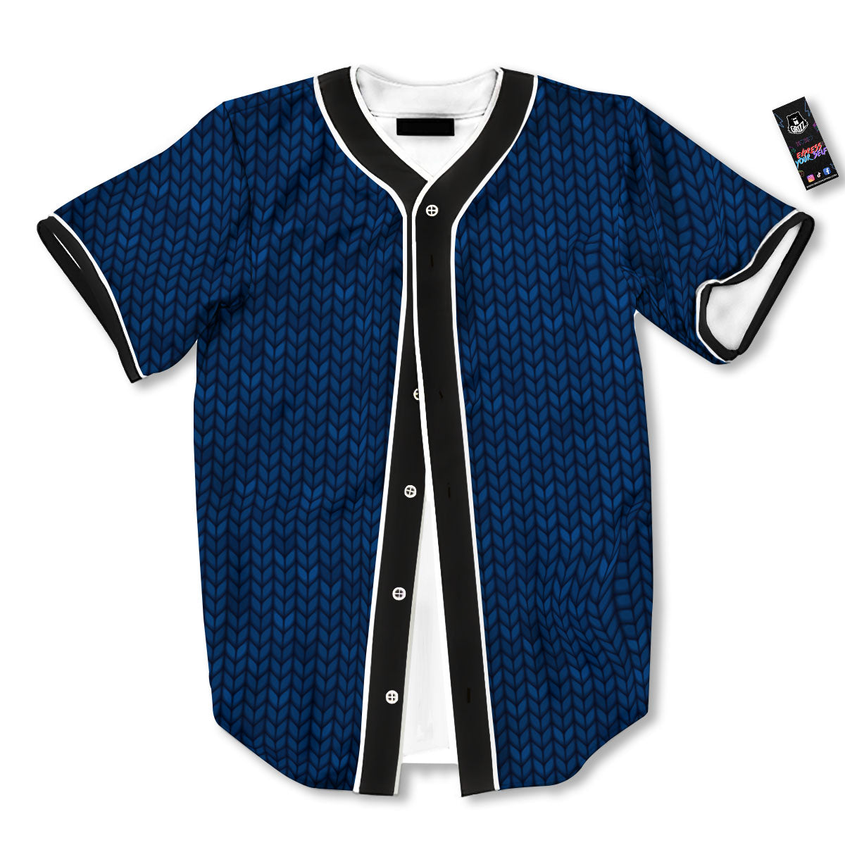 Knitted Deep Blue Print Pattern Baseball Jersey-grizzshop