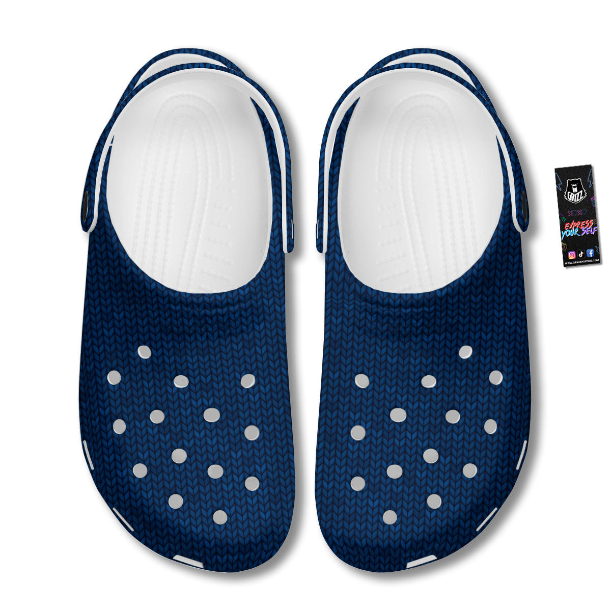 Knitted Deep Blue Print Pattern Clog-grizzshop