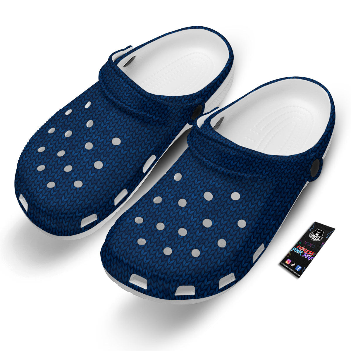 Knitted Deep Blue Print Pattern Clog-grizzshop
