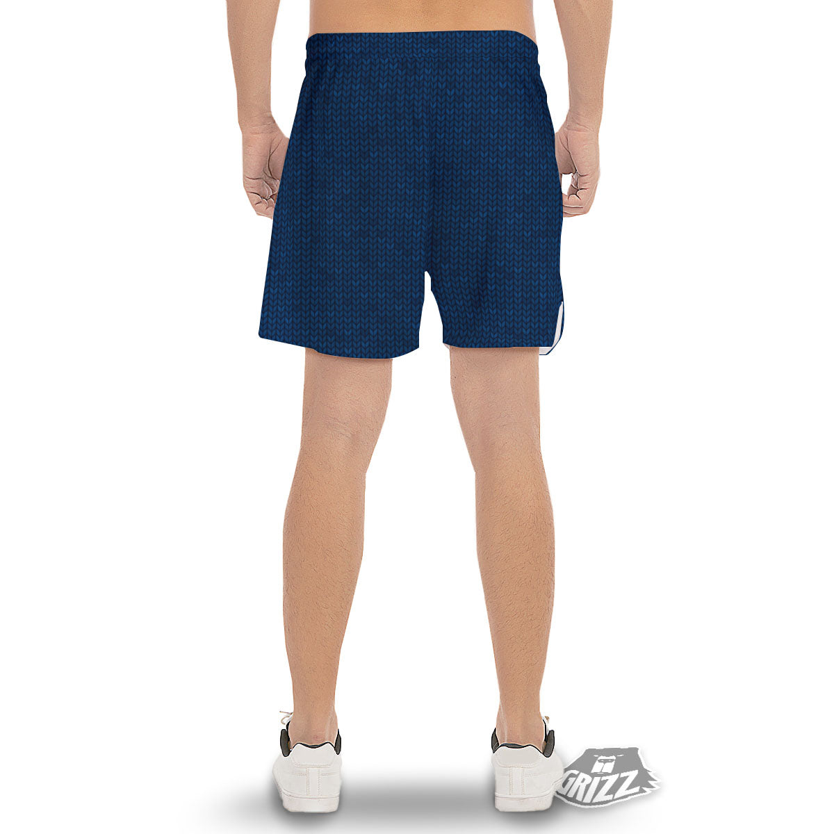 Knitted Deep Blue Print Pattern Men's Gym Shorts-grizzshop