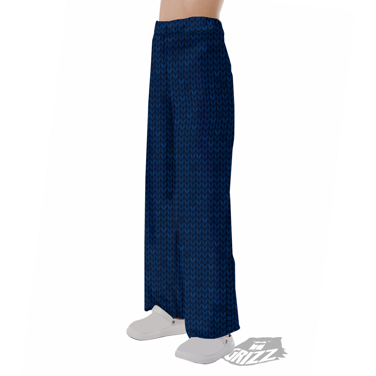 Knitted Deep Blue Print Pattern Pajama Pants-grizzshop