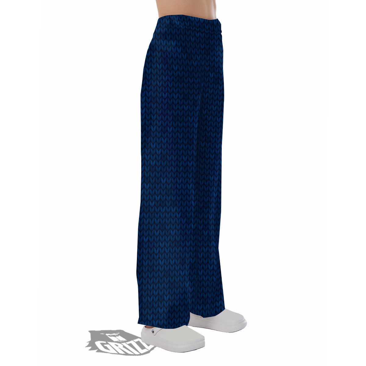 Knitted Deep Blue Print Pattern Pajama Pants-grizzshop