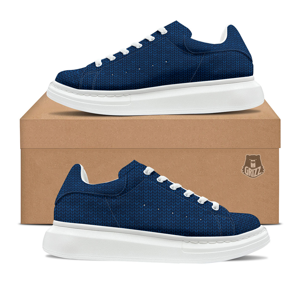 Knitted Deep Blue Print Pattern Platform Shoes-grizzshop