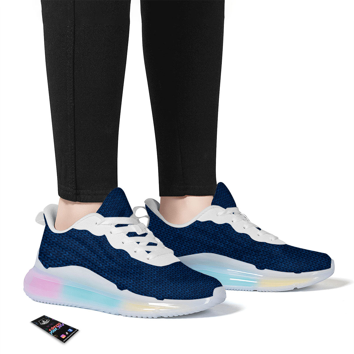 Knitted Deep Blue Print Pattern Running Sneakers-grizzshop
