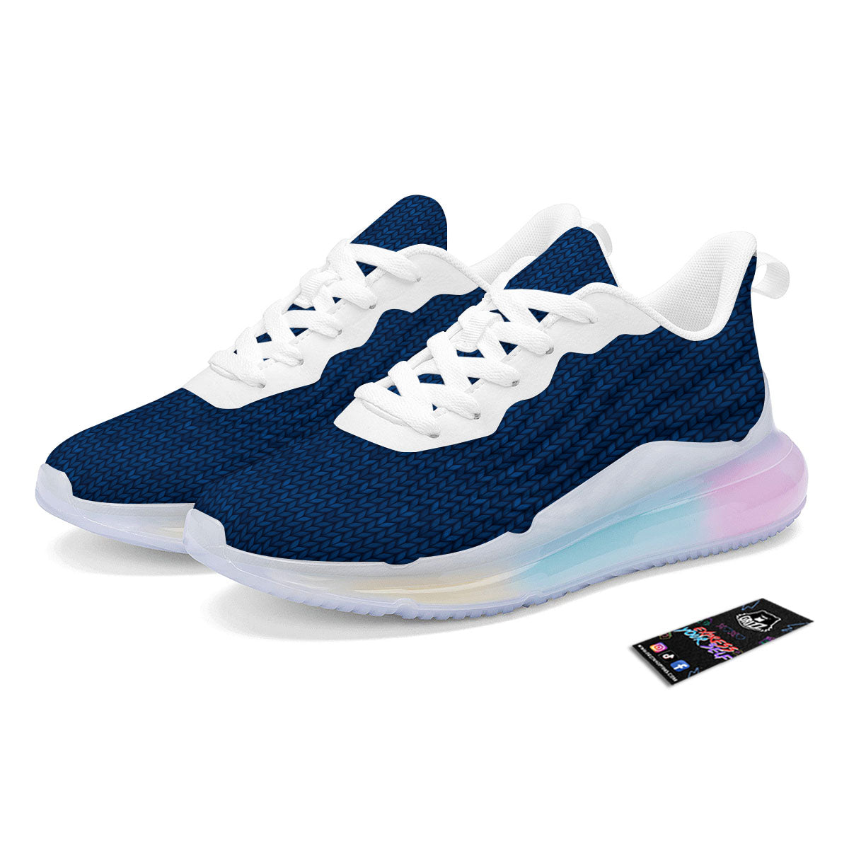 Knitted Deep Blue Print Pattern Running Sneakers-grizzshop