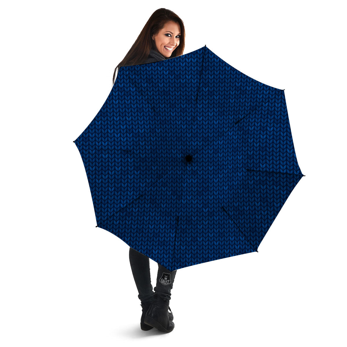 Knitted Deep Blue Print Pattern Umbrella-grizzshop