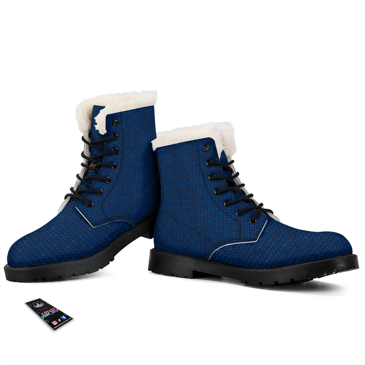 Knitted Deep Blue Print Pattern Winter Boots-grizzshop