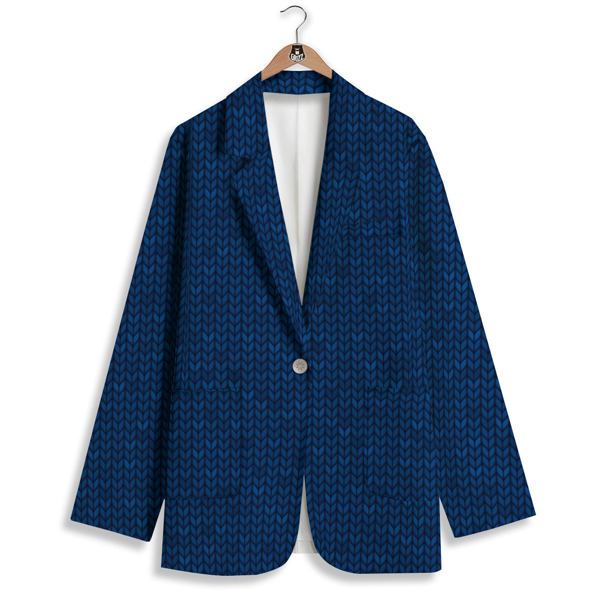 Knitted Deep Blue Print Pattern Women's Blazer-grizzshop