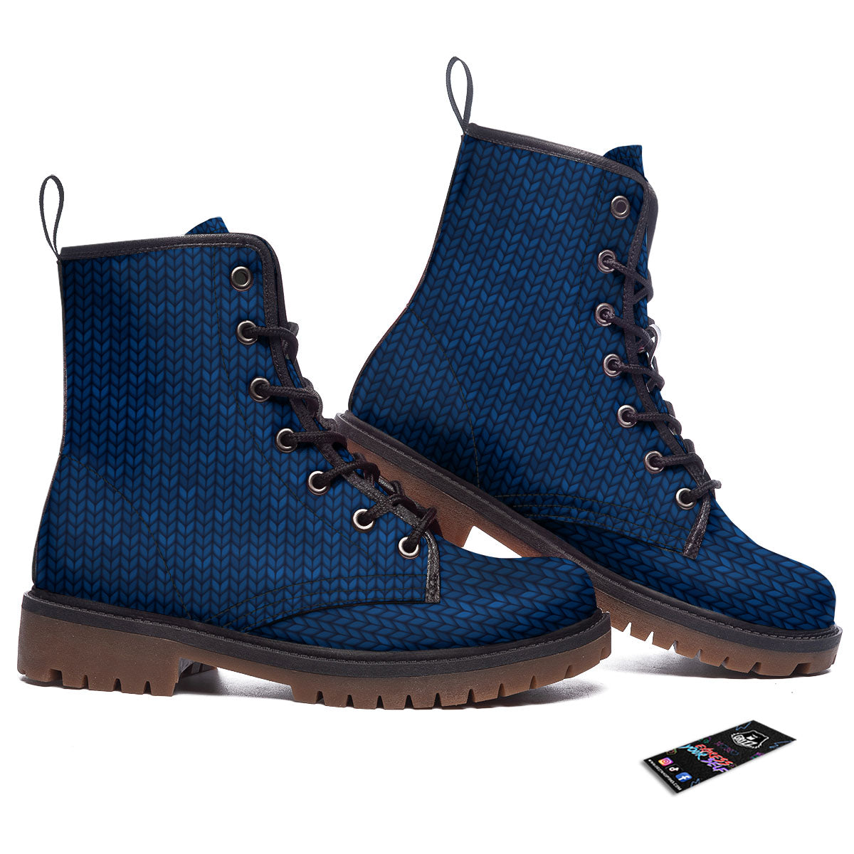 Knitted Deep Blue Print Pattern Work Boots-grizzshop