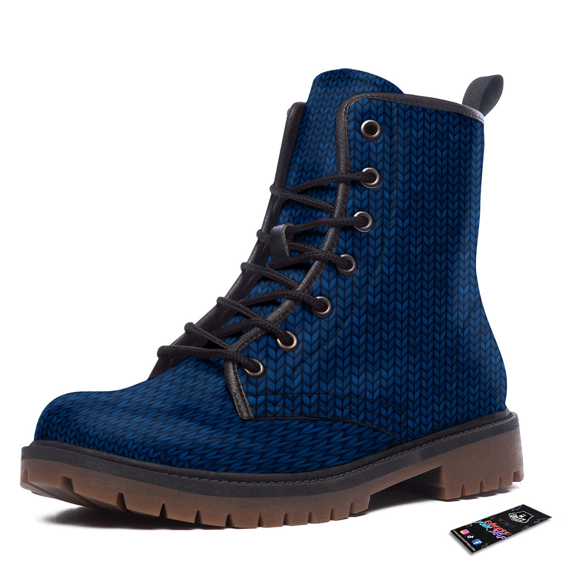 Knitted Deep Blue Print Pattern Work Boots-grizzshop