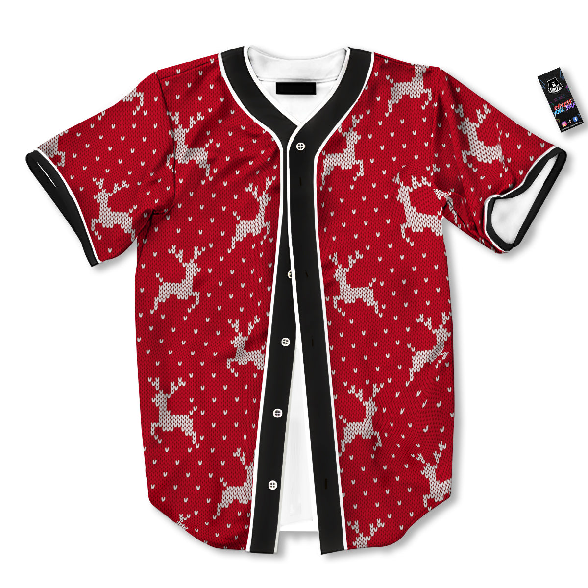 Knitted Deer Xmas Print Pattern Baseball Jersey-grizzshop
